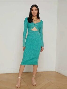 New L'AGENCE Boa Twist-Front Knit Cutout Sweater Dress
